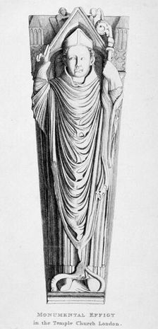 Effigy of a bishop, Temple Church, City of London, 1812. Artist: Charles Alfred Stothard