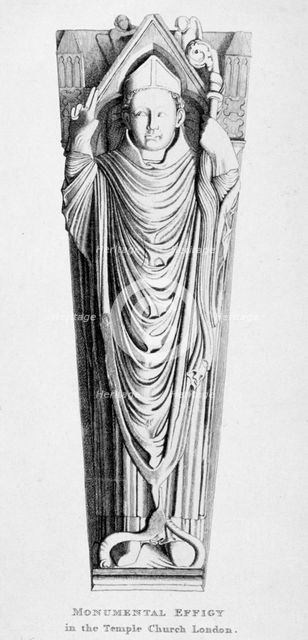 Effigy of a bishop, Temple Church, City of London, 1812.                                             Artist: Charles Alfred Stothard