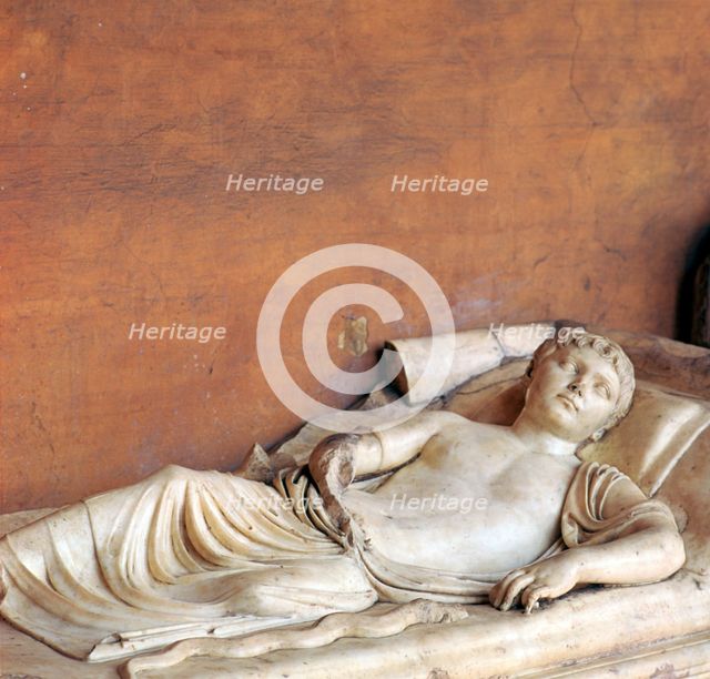 Effigy of a youth on a Roman sarcophagus, 2nd century. Artist: Unknown