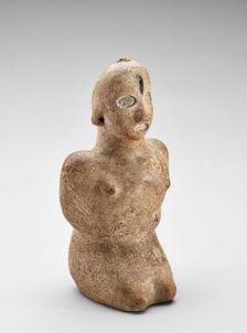 Effigy bottle (kneeling hunchbacked figure), 1200-1400. Creator: Unknown