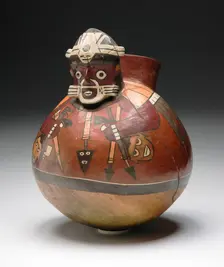 Effigy Drum in the Form of a Masked Warrior Holding Trophy Heads and Darts, 180 B.C./A.D. 500. Creator: Unknown