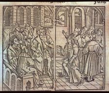 Efforts by Columbus to convince on the theories of the New World, illustration from the book Gen…