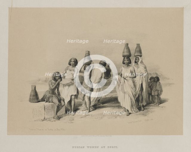 Egypt and Nubia, Volume I: Nubian Women at Kortie, on the Nile, 1847. Creator: Louis Haghe (British, 1806-1885); F.G.Moon, 20 Threadneedle Street, London.