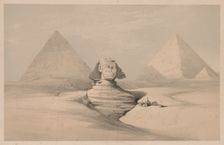 Egypt and Nubia: Volume I - No. 18, The Great Sphinx, Pyramids of Gizeh, Front View, 1839. Creator: Louis Haghe (British, 1806-1885)