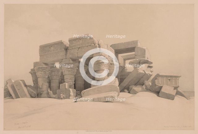 Egypt and Nubia: Volume I - No. 1, No. 2, Remains of the Portico of the Temple of Kom Ombo, 1838. Creator: Louis Haghe (British, 1806-1885).