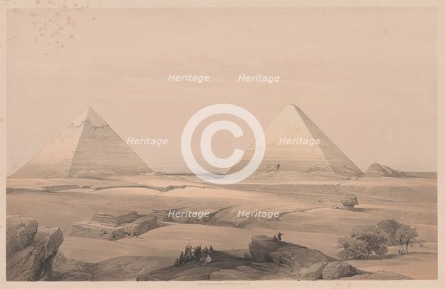 Egypt and Nubia: Volume I - No. 3, Pyramids of Gizeh, 1838. Creator: Louis Haghe (British, 1806-1885).