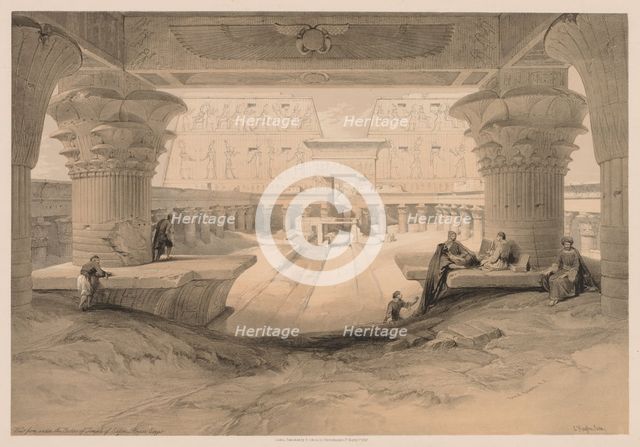 Egypt and Nubia: Volume I - No. 32, View from under the Portico of the Temple of Edfou..., 1838. Creator: Louis Haghe (British, 1806-1885).