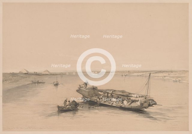 Egypt and Nubia: Volume I - No. 4, Slave Boats on the Nile, View Looking Towards..., 1838. Creator: Louis Haghe (British, 1806-1885).