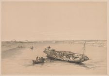 Egypt and Nubia: Volume I - No. 4, Slave Boats on the Nile, View Looking Towards..., 1838. Creator: Louis Haghe (British, 1806-1885)