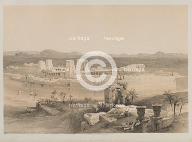 Egypt and Nubia, Volume I: General View of the Island of Philae, Nubia, 1846. Creator: Louis Haghe (British, 1806-1885); F.G. Moon, 20 Threadneedle Street, London.