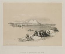 Egypt and Nubia, Volume I: Pyramids of Geezeh, from the Nile, 1846. Creator: Louis Haghe (British, 1806-1885); F.G.Moon, 20 Threadneedle Street, London