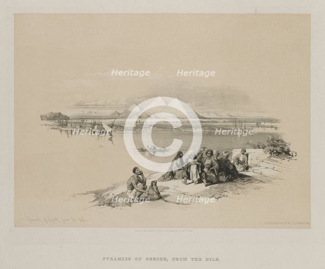 Egypt and Nubia, Volume I: Pyramids of Geezeh, from the Nile, 1846. Creator: Louis Haghe (British, 1806-1885); F.G.Moon, 20 Threadneedle Street, London.