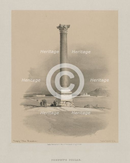 Egypt and Nubia, Volume I: Pompey's Pillar, Alexandria, 1846. Creator: Louis Haghe (British, 1806-1885); F.G.Moon, 20 Threadneedle Street, London.