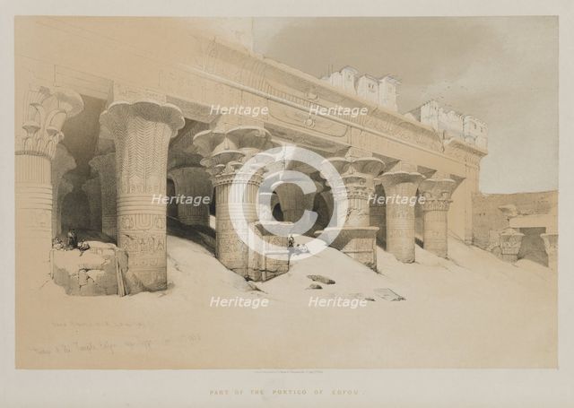 Egypt and Nubia Volume I: Portico of the Temple Edfou, Upper Egypt, 1846. Creator: Louis Haghe (British, 1806-1885); F.G.Moon, 20 Threadneedle Street, London.