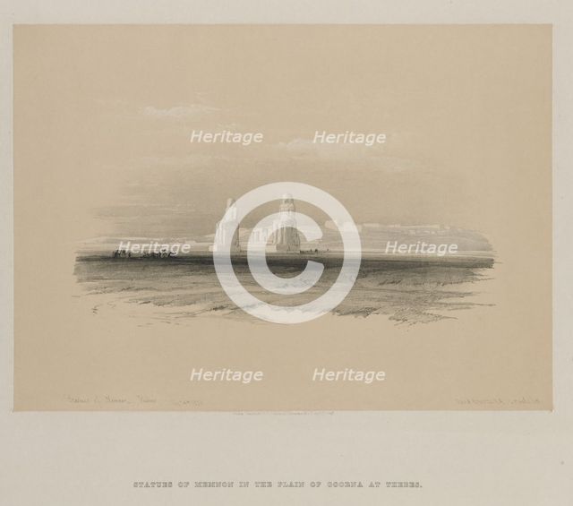 Egypt and Nubia, Volume I: Statues of Memnon, Thebes, 1846. Creator: Louis Haghe (British, 1806-1885); F.G.Moon, 20 Threadneedle Street, London.