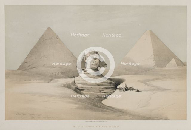 Egypt and Nubia, Volume I: The Great Sphinx, Pyramids of Gezeeh, 1846. Creator: Louis Haghe (British, 1806-1885); F.G.Moon, 20 Threadneedle Street, London.