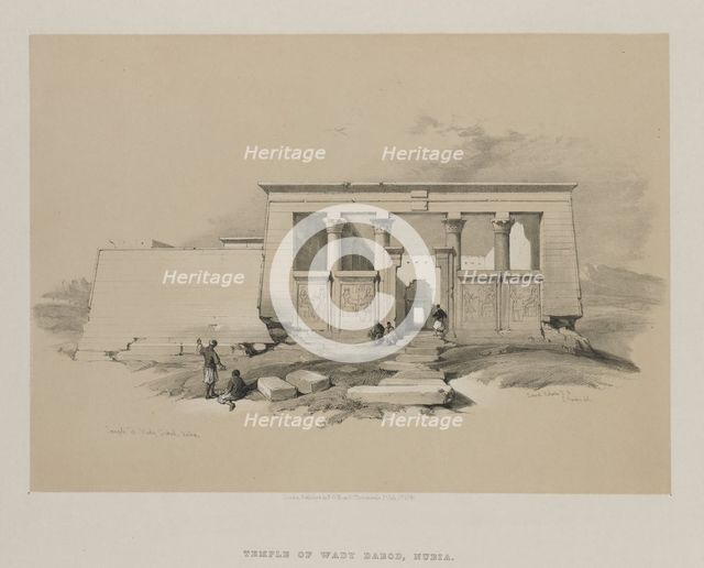 Egypt and Nubia, Volume II: Temple at Wady Dabod, Nubia, 1848. Creator: Louis Haghe (British, 1806-1885).