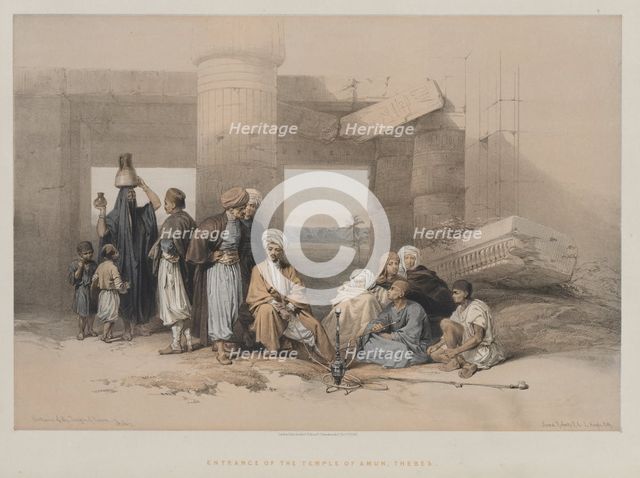 Egypt and Nubia, Volume II: Entrance of the Temple of Amun, Thebes, 1847. Creator: Louis Haghe (British, 1806-1885); F.G. Moon, 20 Threadneedle Street, London.
