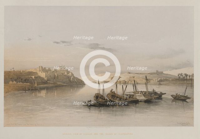 Egypt and Nubia, Volume II: General View of Esouan and the Island of Elephantine, 1848. Creator: Louis Haghe (British, 1806-1885); F.G.Moon, 20 Threadneedle Street, London.