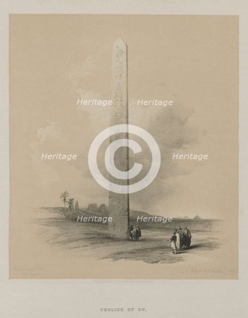 Egypt and Nubia, Volume II: Obelisk of Heliopolis, 1848. Creator: Louis Haghe (British, 1806-1885); F.G.Moon, 20 Threadneedle Street, London.