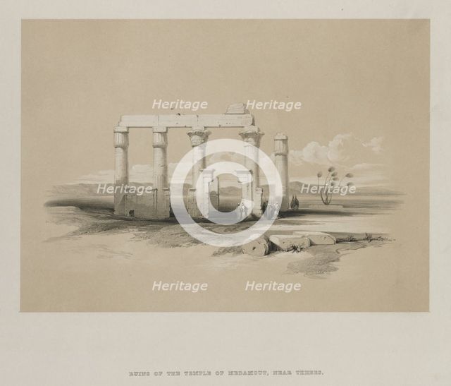 Egypt and Nubia, Volume II: Ruins of the Temple of Madamoud, at Thebes, 1847. Creator: Louis Haghe (British, 1806-1885); F.G.Moon, 20 Threadneedle Street, London.