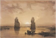 Egypt and Nubia, Volume II: Statues of Memnon at Thebes, during the Inundation, 1848. Creator: Louis Haghe (British, 1806-1885); F.G. Moon, 20 Threadneedle Street, London