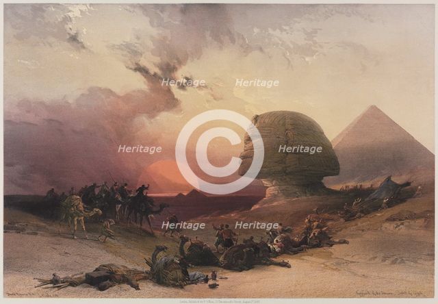 Egypt and Nubia, Volume III: Approach of the Simoon-Desert at Gizeh, 1849. Creator: Louis Haghe (British, 1806-1885); F.G. Moon, 20 Threadneedle Street, London.