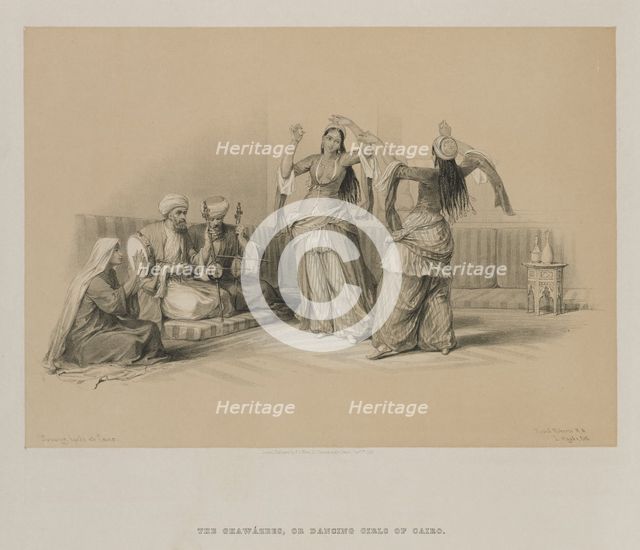 Egypt and Nubia, Volume III: Dancing Girls at Cairo, 1849. Creator: Louis Haghe (British, 1806-1885).