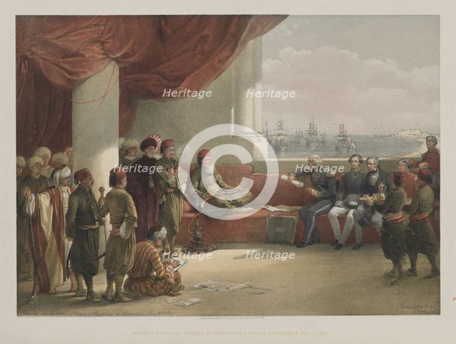 Egypt and Nubia, Volume III: Interview with the Viceroy of Egypt, at his Palace, Alexandria, 1848. Creator: Louis Haghe (British, 1806-1885); F.G.Moon, 20 Threadneedle Street, London.