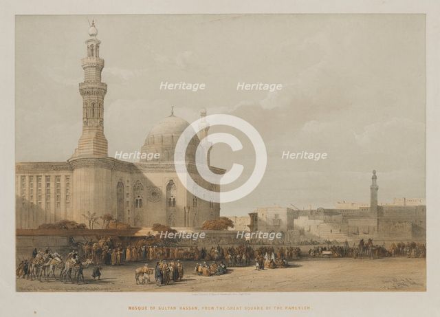Egypt and Nubia, Volume III: Mosque of Sultan Hassan, from the Great Square of the Rameyleh, 1849. Creator: Louis Haghe (British, 1806-1885); F.G.Moon, 20 Threadneedle Street, London.