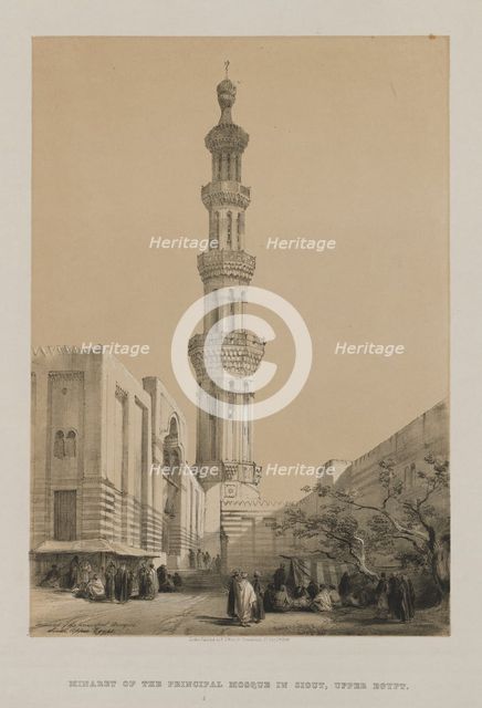 Egypt and Nubia, Volume III: Minaret of the Principal Mosque Siout, Upper Egypt, 1849. Creator: Louis Haghe (British, 1806-1885); F.G.Moon, 20 Threadneedle Street, London.