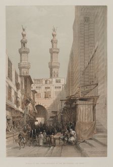 Egypt and Nubia, Volume III: Minarets, and Grand Entrance of the Metwaleys, at Cairo, 1848. Creator: Louis Haghe (British, 1806-1885); F.G.Moon, 20 Threadneedle Street, London