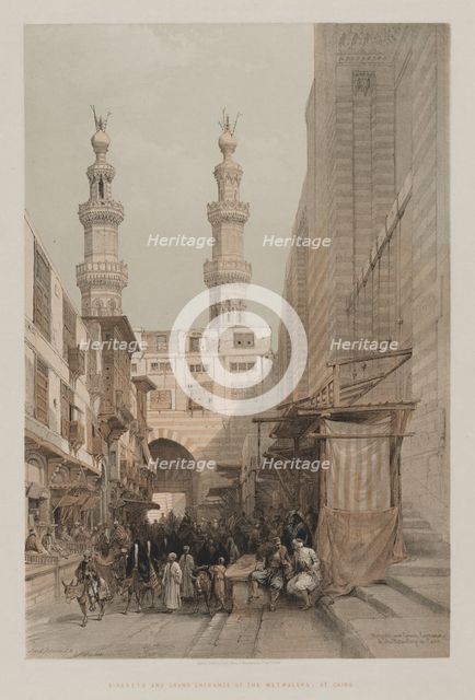 Egypt and Nubia, Volume III: Minarets, and Grand Entrance of the Metwaleys, at Cairo, 1848. Creator: Louis Haghe (British, 1806-1885); F.G.Moon, 20 Threadneedle Street, London.