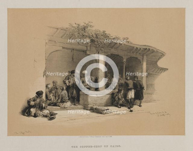 Egypt and Nubia, Volume III: The Coffee Shop, 1849. Creator: Louis Haghe (British, 1806-1885); F.G.Moon, 20 Threadneedle Street, London.