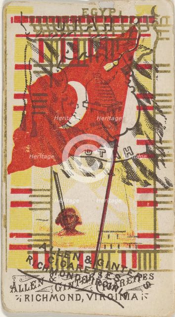Egypt and Utah (double-printed card), from Flags of All Nations, Series 1 (N9) for Allen &..., 1887. Creator: Allen & Ginter.