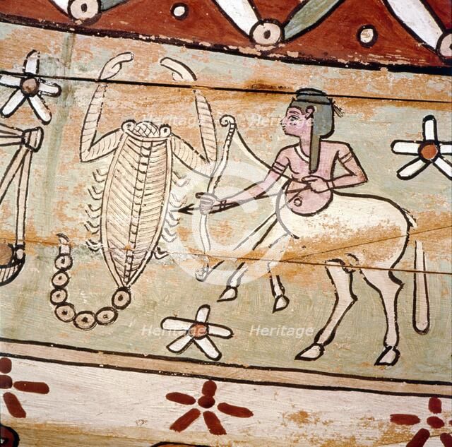 Egyptian coffin detail of Zodiac Signs Scorpio and Sagittarius, 2nd century. Artist: Unknown.