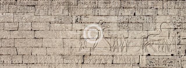 Egyptian campaign against the Sea Peoples. Relief from the temple of Ramesses III..., 1185-1152 BC. Creator: Ancient Egypt.