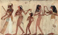 Egyptian arched harp, lute, double oboe and lyre; tomb painting in Veset (Thebes) c.1420-1411 B.C