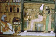 Egyptian Book of the Dead of the deceased kneeling before the gods of the underworld