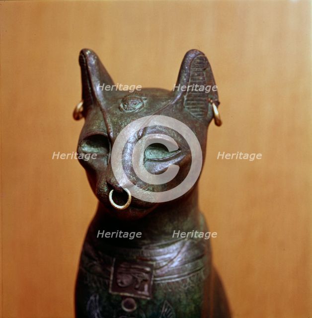 Egyptian Bronze Cat, Sacred to the Goddess Bastet, Roman Period. c664BC-332 BC. Artist: Unknown.