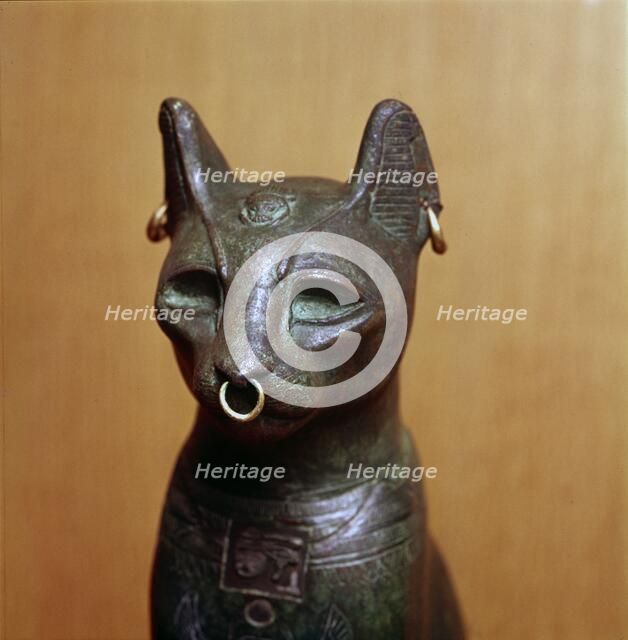 Egyptian Bronze Cat, Sacred to the Goddess Bastet, Roman Period. c664BC-332 BC. Artist: Unknown.