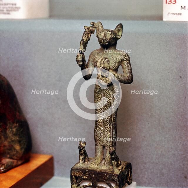 Egyptian Goddess Bastet as a Cat with Kittens, holding an Aegis, c664BC- 332BC. Artist: Unknown.