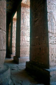 Egyptian gods engraved on pillars, Mortuary Temple, Medinat Habu, Egypt, c12th century BC