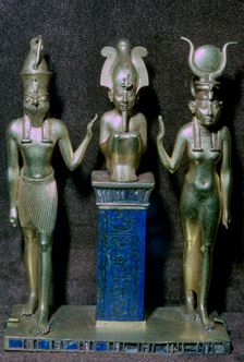 Egyptian gold statuettes of Osiris, Horus, and Isis