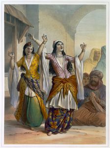 Egyptian dancing girls performing the Ghawazi at Rosetta, Egypt, 1848. Creator: Achille Deveria