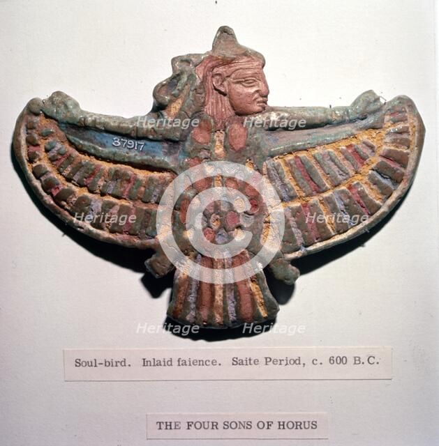 Egyptian Faience Soul-Bird, Saite Period: c600BC Artist: Unknown.