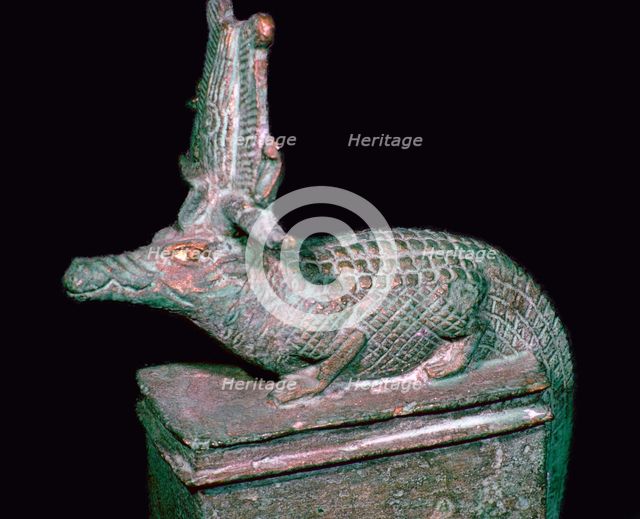 Egyptian faience statuette of Sobek. Artist: Unknown