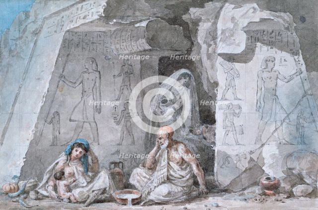 'Egyptian Family Outside an Ancient Tomb', 19th century. Artist: Vivant Denon