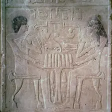 Egyptian funerary stele of a Royal Priest and his wife. Creator: Unknown