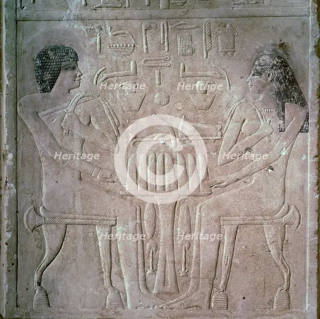 Egyptian funerary stele of a Royal Priest and his wife. Creator: Unknown.
